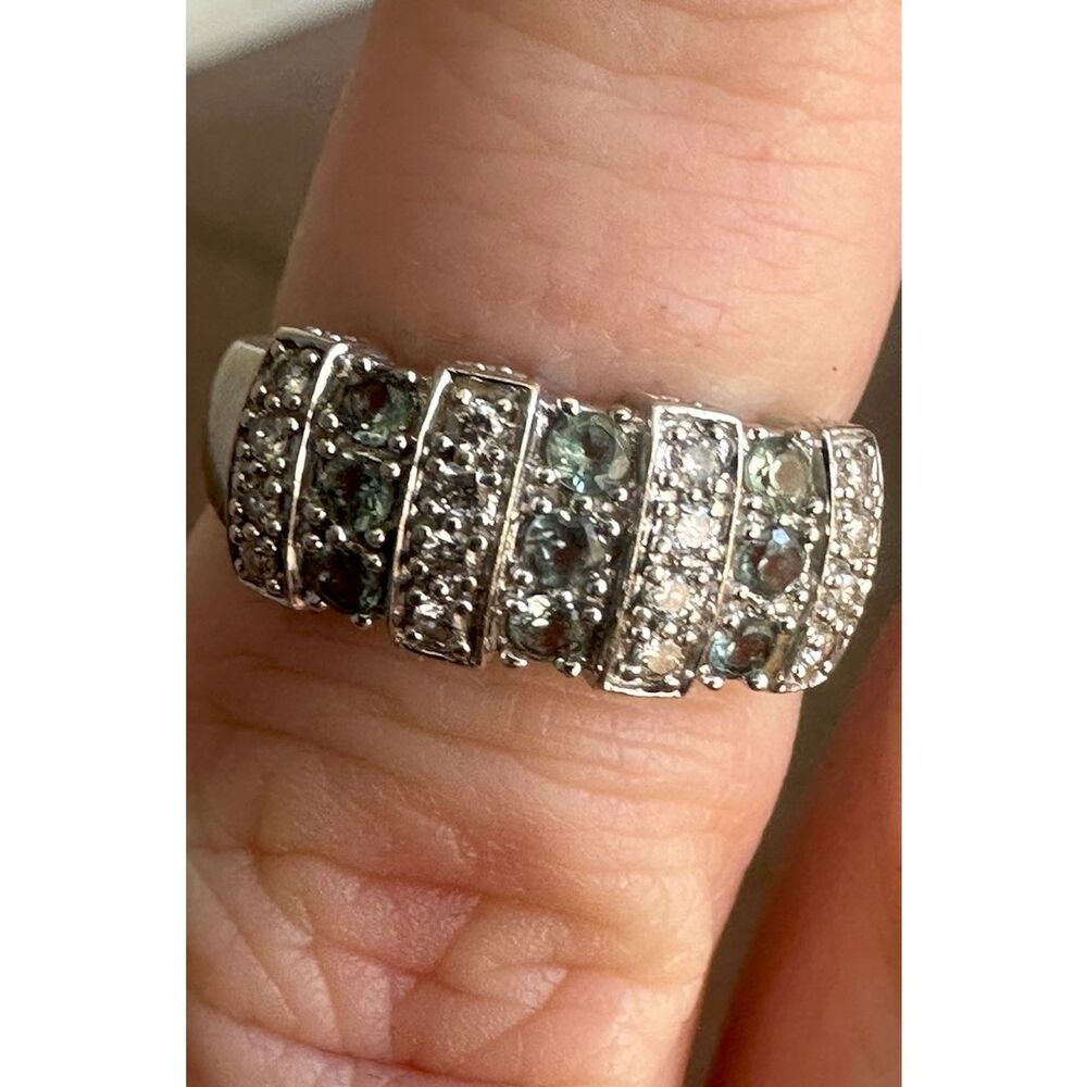 LeVian 14K White Gold Alexandrite & Diamond Ring Band Sz 6